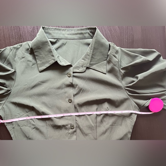 Collar Button Down Puff Long Sleeve Bodysuit Green Size M - Picture 5 of 12